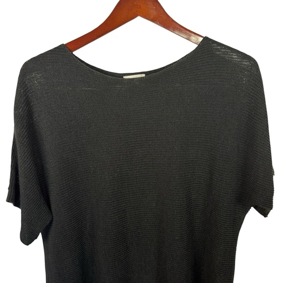 J Jill Womens Short Sleeve Knit Linen Tunic Top Black Size Small‎ Woven Academia - Picture 2 of 9